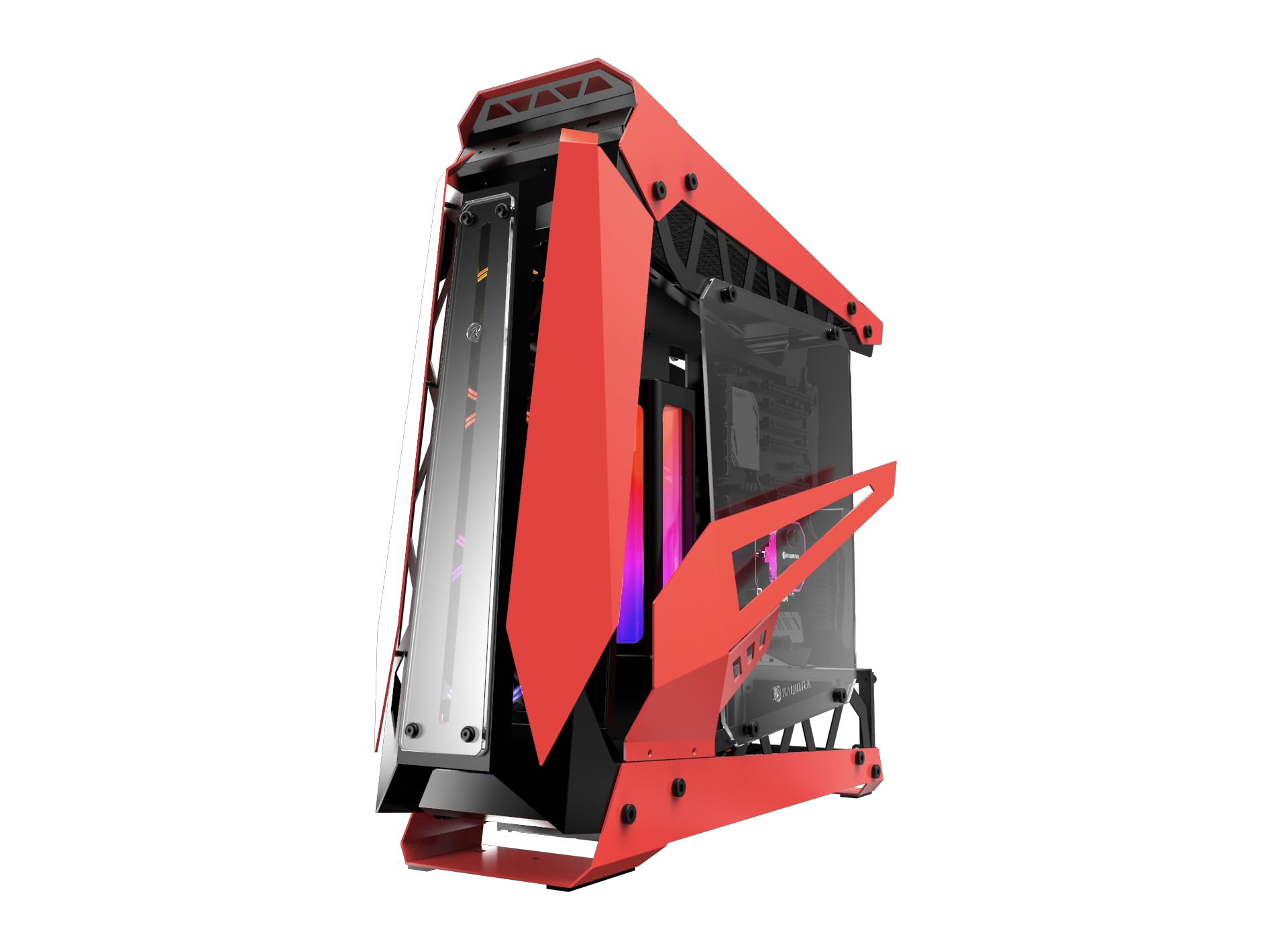 Gabinete Gamer Raijintek NYX PRO Red – Diseño compacto con paneles de vidrio templado, iluminación RGB y detalles en rojo para setups de alto rendimiento