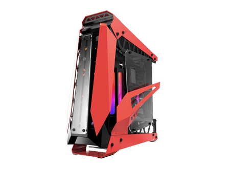 Gabinete Gamer Raijintek NYX PRO Red – Diseño compacto con paneles de vidrio templado, iluminación RGB y detalles en rojo para setups de alto rendimiento