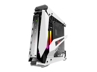 Gabinete Gamer Raijintek NYX PRO White  – Diseño compacto con paneles de vidrio templado, iluminación RGB y detalles en rojo para setups de alto rendimiento