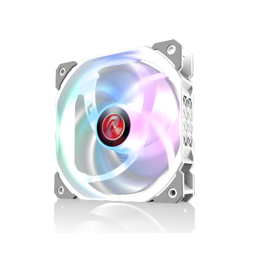 FAN Raijintek AGERAS 12 White ARGB-1 – Ventilador de 12 cm con iluminación ARGB, diseño blanco y enfriamiento eficiente para PC