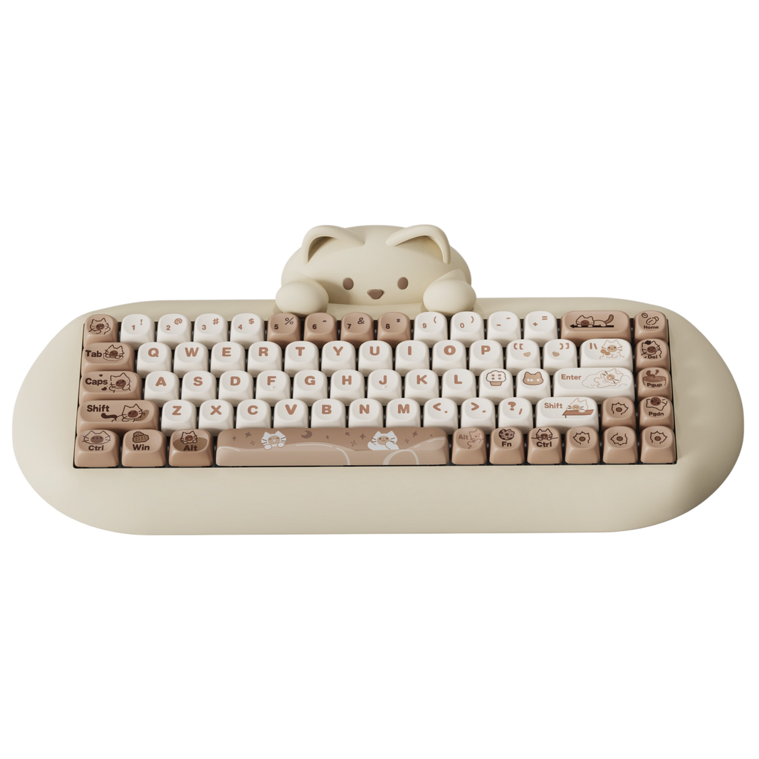 Teclado Gamer Yunzii C68 Cat Coffee – Diseño temático de gato, layout 65 por ciento y switches Milk para estilo y confort
